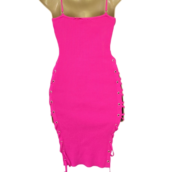 Vibrant Pink Lace-Up Dress - Picture 2 of 4